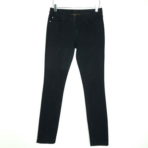 Tory Burch Super Skinny Jeans 28 Black Logo Pocket Mid Rise stretch - Picture 1 of 9